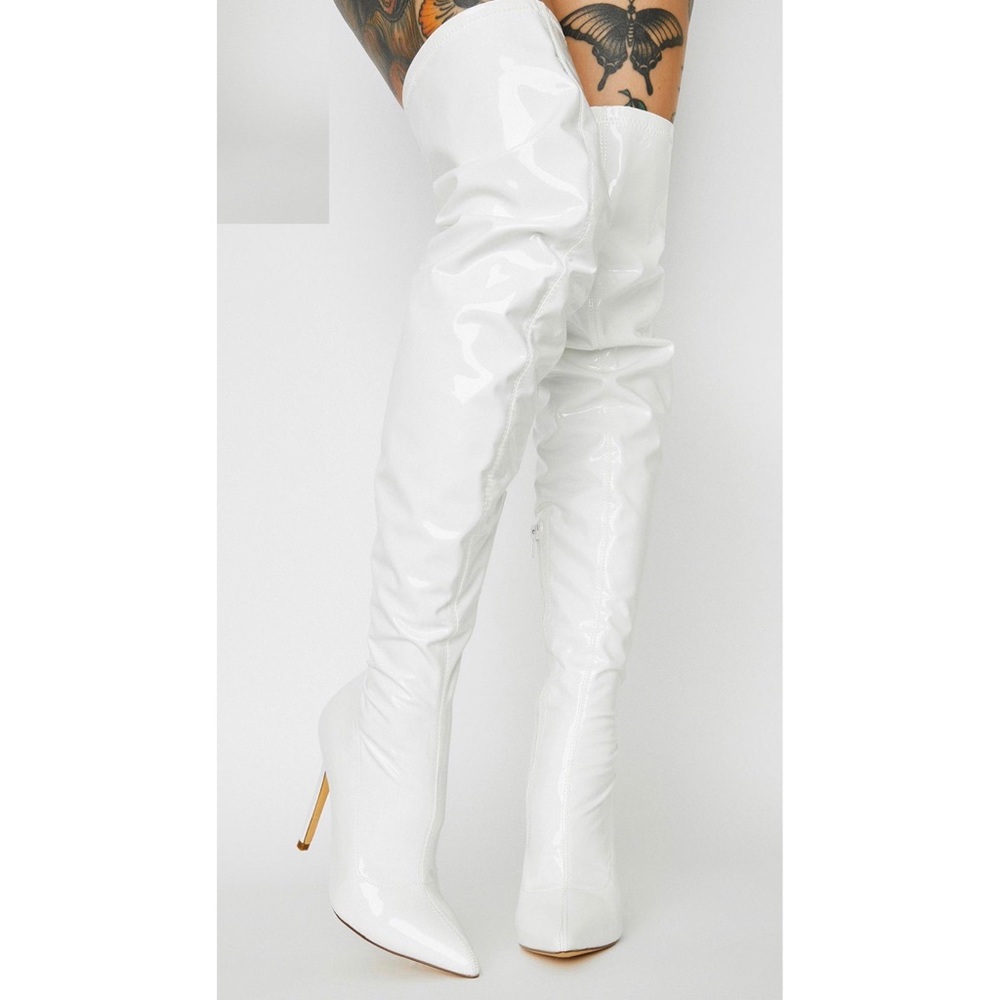 White Thigh High Heels
